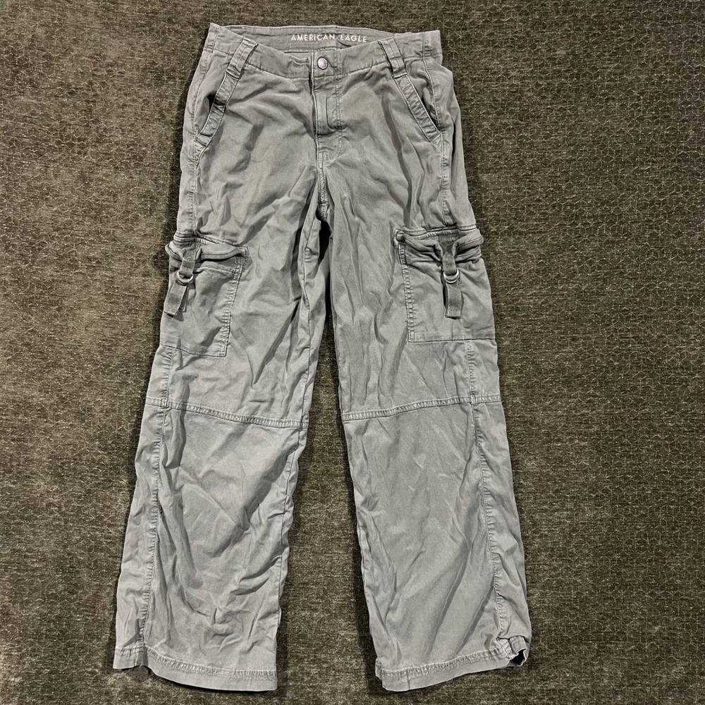 American Eagle Cargo Pants Womens 4 Green Super High-Rise Baggy Wide Leg 968
